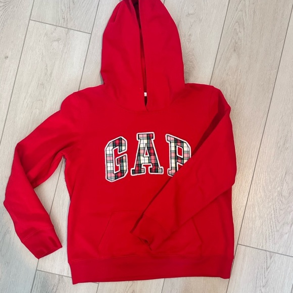 GAP Sweaters - GAP Red Hoodie with Plaid Logo